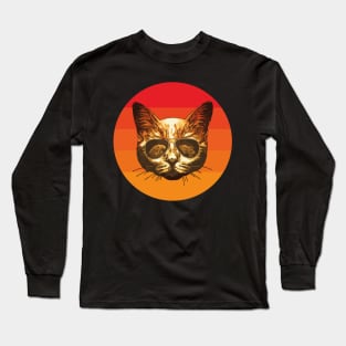 Retro Cat With Sunglasses, Funny Cat Long Sleeve T-Shirt